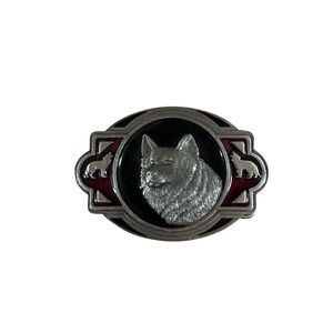 1993 C&J Inc. Made In USA 3 Wolf Native American Belt Buckle‎ Black Red Silver